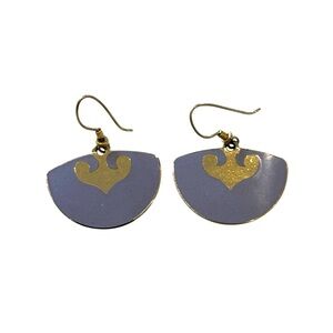 Vintage Laurel Burch Pierced Earrings Half Circles Purple Enamel Gold Tone